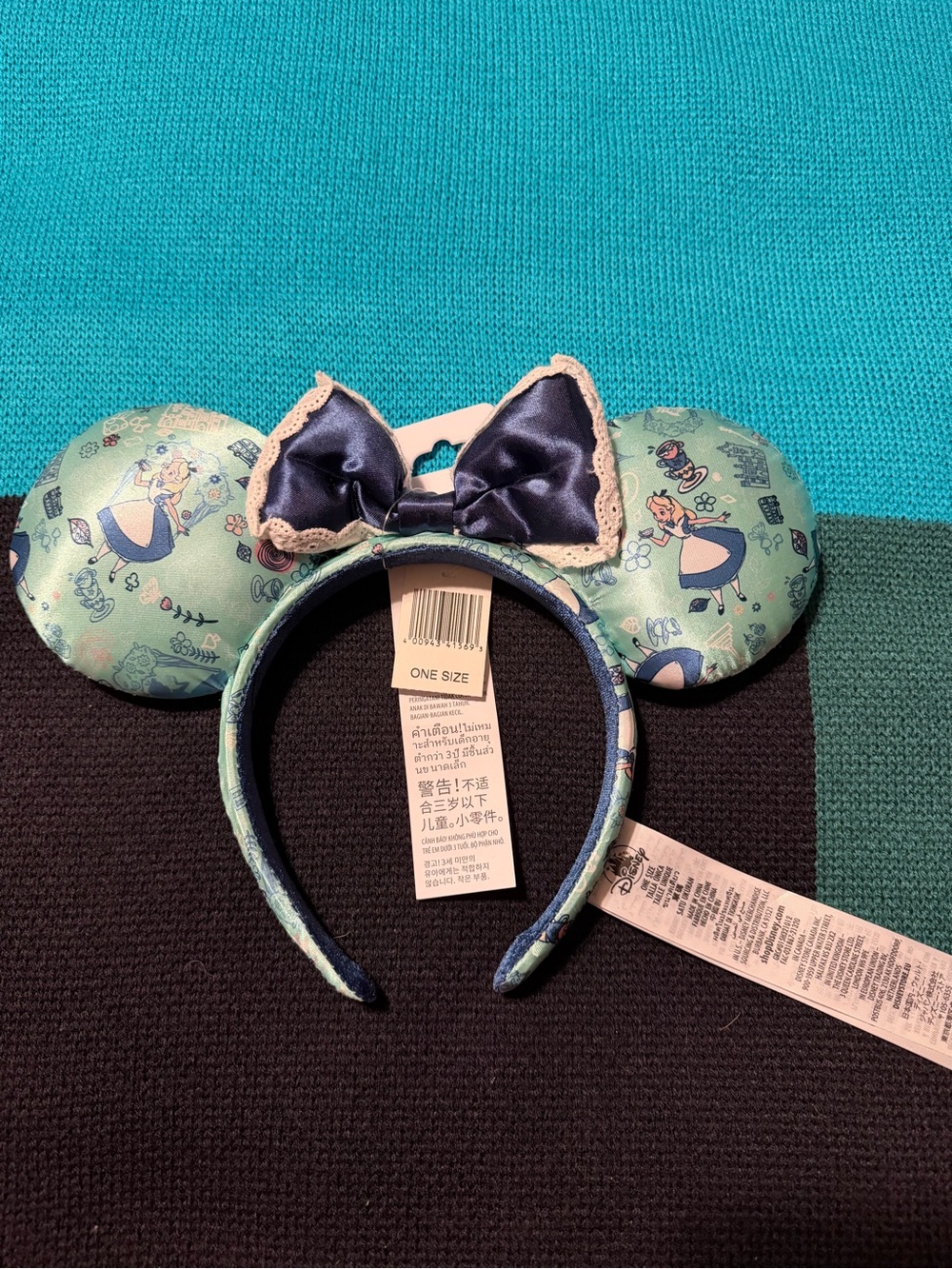 Disney Alice in Wonderland Teal & Navy Mouse Ear Headband